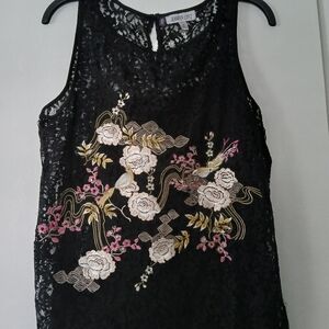 Jennifer Lopez Black Lace Top with Floral Embroidery Size M